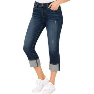 KUT From The Kloth Jeans 2 Blue Cameron Straight‎ Leg Distressed Cuffed Stretch